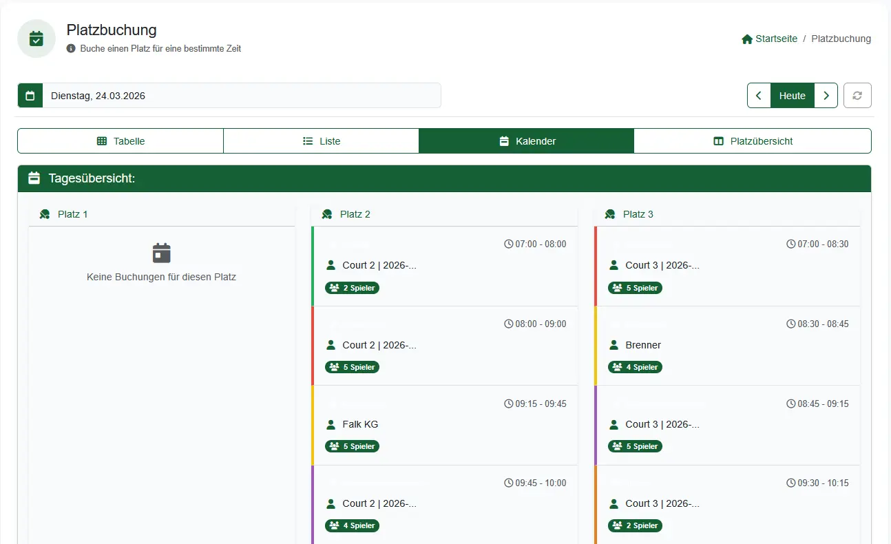 Platzbuchungsansicht von e-MasterClub